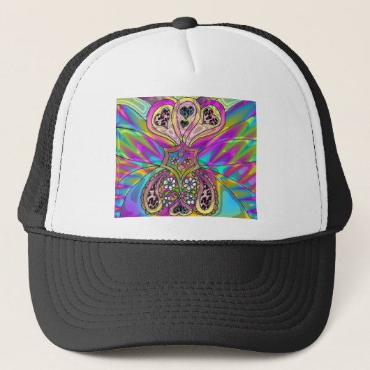 Retro 60s Psychedelic Hearts Flowers Gifts Apparel Trucker Pet (Voorkant)