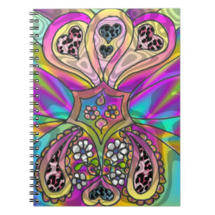 Retro 60s Psychedelic Hearts Flowers Notitieboek