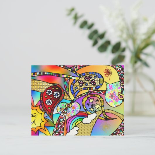 Retro 60s Psychedelic Hearts Paisley Gifts Apparel Briefkaart (Staand voorkant)