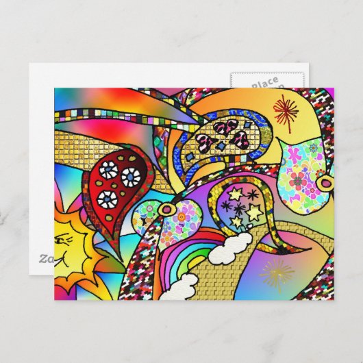 Retro 60s Psychedelic Hearts Paisley Gifts Apparel Briefkaart (Voorkant / Achterkant)