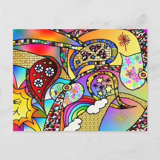 Retro 60s Psychedelic Hearts Paisley Gifts Apparel Briefkaart (Voorkant)