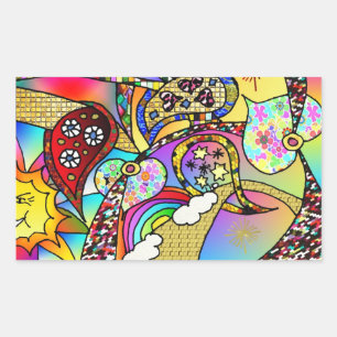 Retro 60s Psychedelic Hearts Paisley Gifts Apparel Rechthoekige Sticker