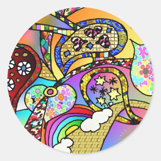 Retro 60s Psychedelic Hearts Paisley Gifts Apparel Ronde Sticker (Voorkant)