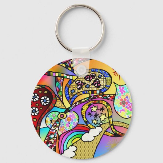 Retro 60s Psychedelic Hearts Paisley Gifts Apparel Sleutelhanger (Voorkant)