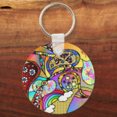 Retro 60s Psychedelic Hearts Paisley Gifts Apparel Sleutelhanger (Voorkant)