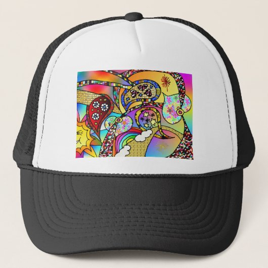 Retro 60s Psychedelic Hearts Paisley Gifts Apparel Trucker Pet (Voorkant)