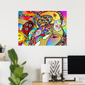 Retro 60s Psychedelic Hearts Paisley Print Poster (Thuiskantoor)