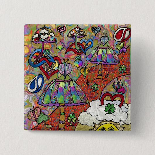 Retro 60s Psychedelic Magic Mushroom Button (Voorkant)
