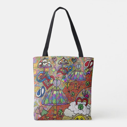 Retro 60s Psychedelic Magic Mushroom Canvas tas (Achterkant)