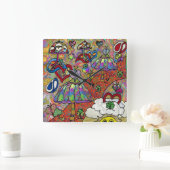 Retro 60s Psychedelic Magic Mushroom Wall Clock Vierkante Klok (Huis)