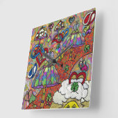 Retro 60s Psychedelic Magic Mushroom Wall Clock Vierkante Klok (Hoek)