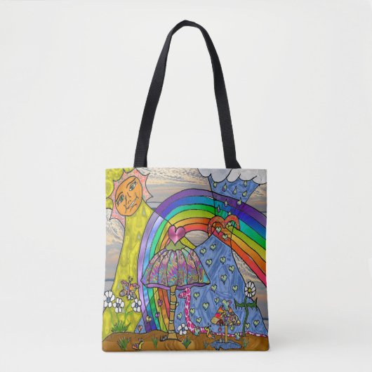 Retro 60s Psychedelic Magic Mushrooms Canvas tas (Voorkant)