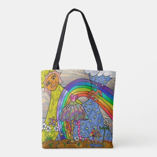Retro 60s Psychedelic Magic Mushrooms Canvas tas (Achterkant)
