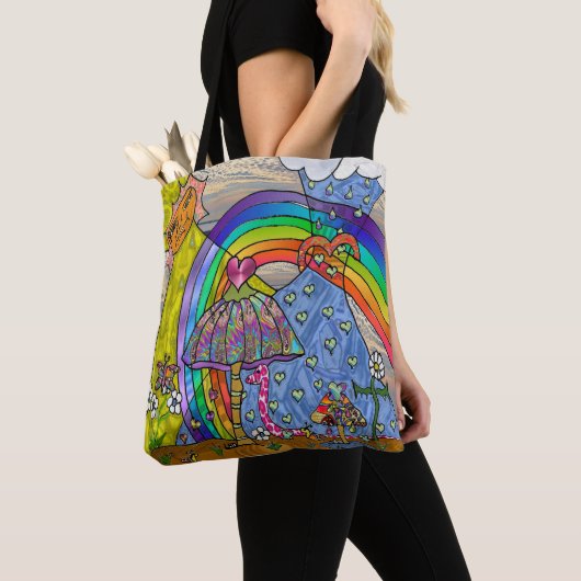 Retro 60s Psychedelic Magic Mushrooms Canvas tas (Dichtbij)