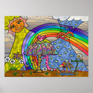 Retro 60s Psychedelic Magic Mushrooms Poster