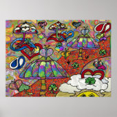 Retro 60s Psychedelic Magic Mushrooms Print Poster (Voorkant)