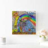 Retro 60s Psychedelic Magic Mushrooms Sq Clock Vierkante Klok (Huis)