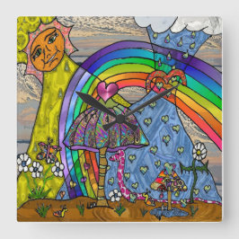 Retro 60s Psychedelic Magic Mushrooms Sq Clock Vierkante Klok