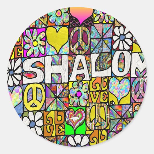Retro 60s Psychedelic Shalom LOVE Apparel Gifts Ronde Sticker (Voorkant)
