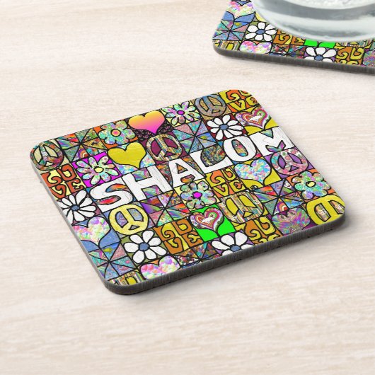 Retro 60s Psychedelic Shalom LOVE Bier Onderzetter (Linkerzijde)