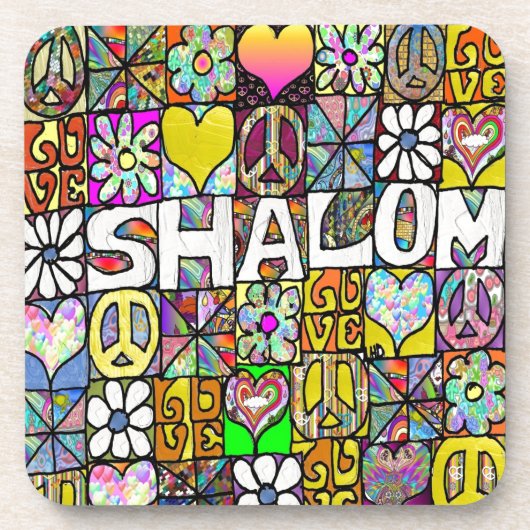 Retro 60s Psychedelic Shalom LOVE Bier Onderzetter (Voorkant)