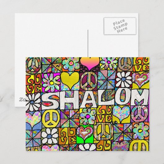 Retro 60s Psychedelic Shalom LOVE Briefkaart (Voorkant / Achterkant)