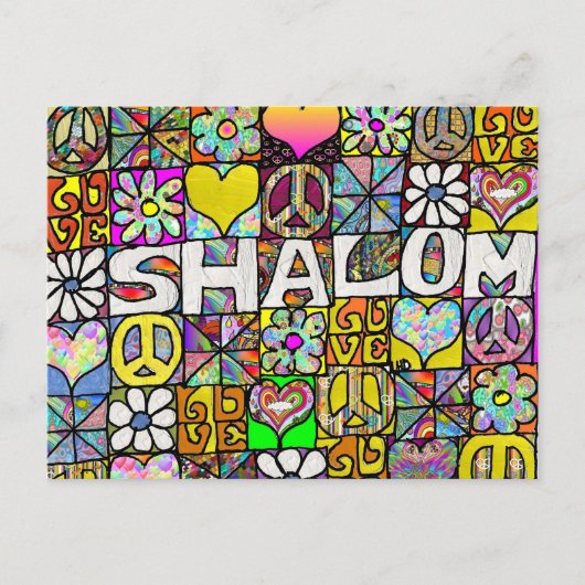 Retro 60s Psychedelic Shalom LOVE Briefkaart (Voorkant)