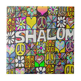 Retro 60s Psychedelic Shalom LOVE Ceramic Tile Tegeltje