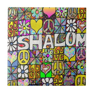 Retro 60s Psychedelic Shalom LOVE Ceramic Tile Tegeltje