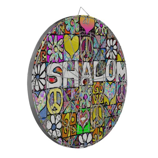 Retro 60s Psychedelic Shalom LOVE Dartbord (Voorkant Links)