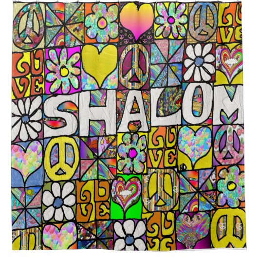 Retro 60s Psychedelic Shalom LOVE Douchegordijn (Voorkant)
