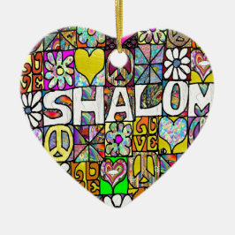 Retro 60s Psychedelic Shalom LOVE Keramisch Ornament