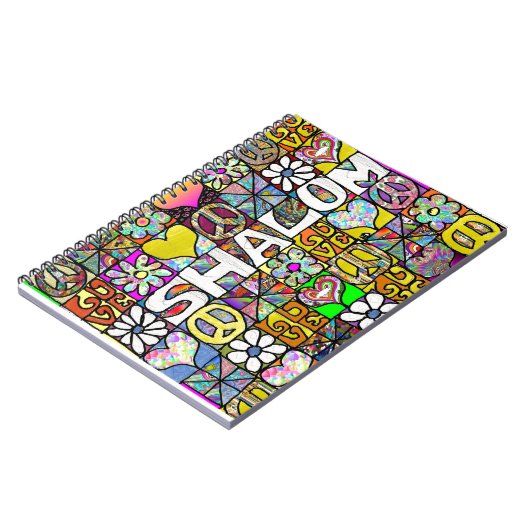 Retro 60s Psychedelic Shalom LOVE Notitieboek (Linkerzijde)