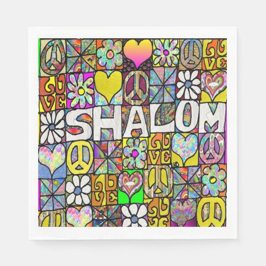 Retro 60s Psychedelic Shalom LOVE Papieren servett Servet (Voorkant)