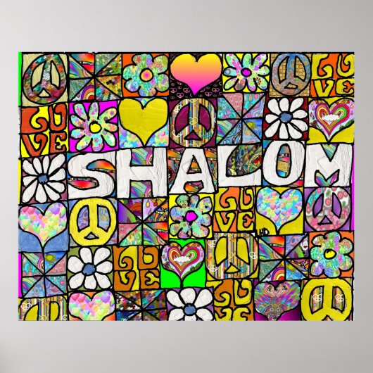 Retro 60s Psychedelic Shalom LOVE Print Poster (Voorkant)