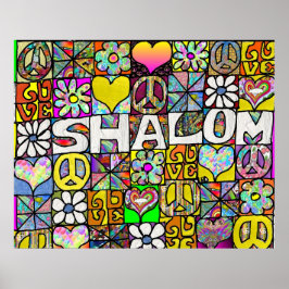 Retro 60s Psychedelic Shalom LOVE Print Poster