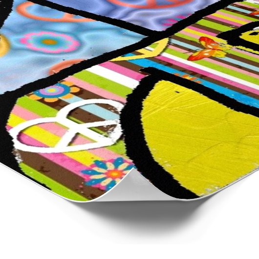 Retro 60s Psychedelic Shalom LOVE Print Poster (Hoek)