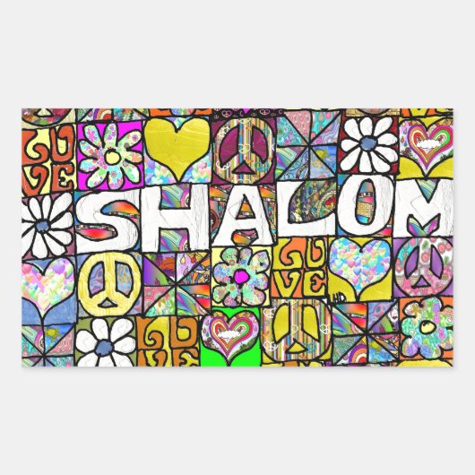 Retro 60s Psychedelic Shalom LOVE Rechthoekige Sticker (Voorkant)
