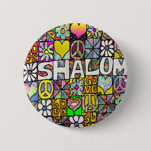 Retro 60s Psychedelic Shalom LOVE Ronde Button 5,7 Cm