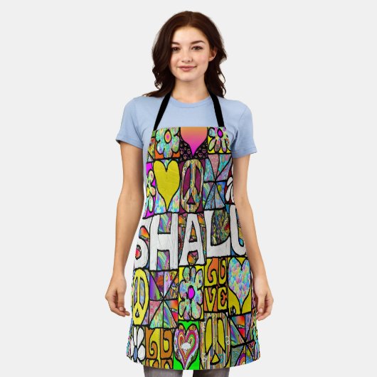Retro 60s Psychedelic Shalom LOVE Schort (Gedragen)