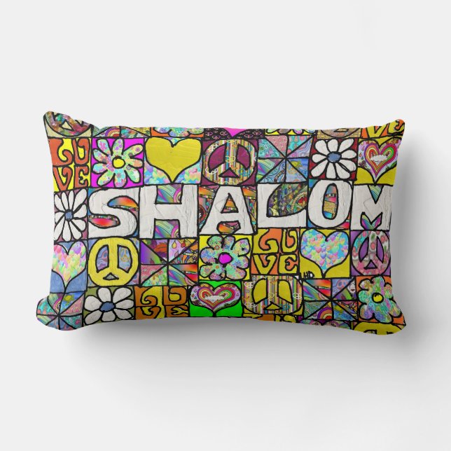 Retro 60s Psychedelic Shalom LOVE Sierkussen Kussen (Voorkant)
