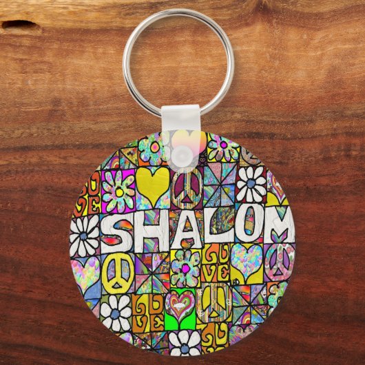 Retro 60s Psychedelic Shalom LOVE Sleutelhanger (Voorkant)
