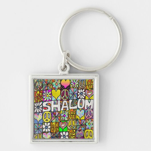 Retro 60s Psychedelic Shalom LOVE Sleutelhanger (Voorkant)