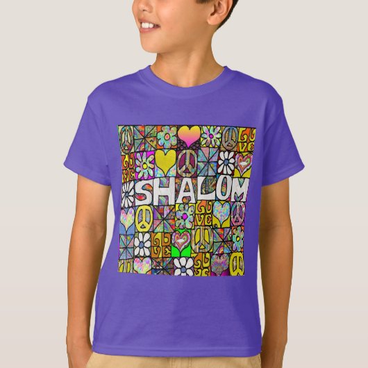 Retro 60s Psychedelic Shalom LOVE T-Shirt (Voorkant)