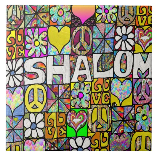 Retro 60s Psychedelic Shalom LOVE Tegeltje (Voorkant)