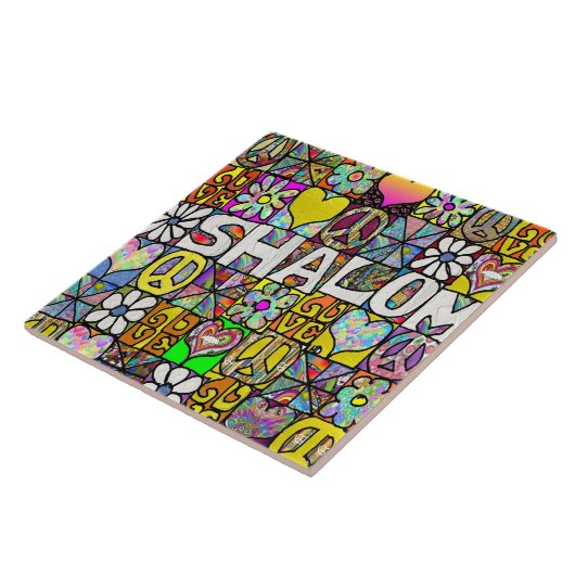 Retro 60s Psychedelic Shalom LOVE Tegeltje (Zijkant)