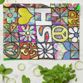 Retro 60s Psychedelic Shalom LOVE Theedoek (Gevouwen)