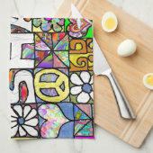 Retro 60s Psychedelic Shalom LOVE Theedoek (Quarter Fold)