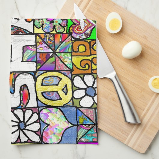 Retro 60s Psychedelic Shalom LOVE Theedoek (Quarter Fold)