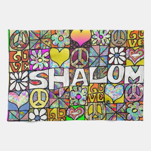 Retro 60s Psychedelic Shalom LOVE Theedoek (Horizontaal)